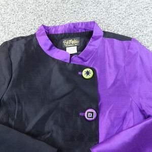 Bob Mackie Jacket Womens M Black Purple Silk Blazer Wearable Art Colorblock Top